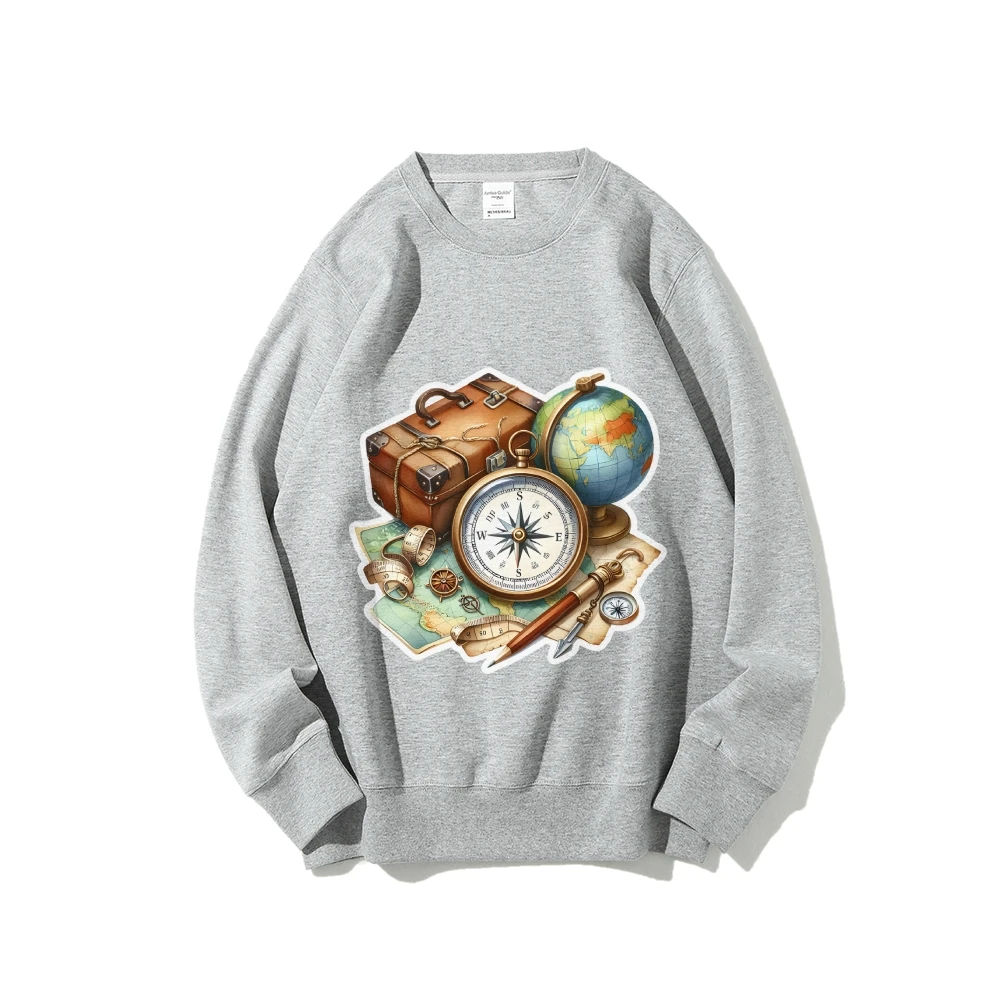Grafisch sweatshirt Reiscollage Print Nostalgische Wanderlust Y2k-stijl sweatshirt Zachte stof Reisgeïnspireerde vrijetijdskleding