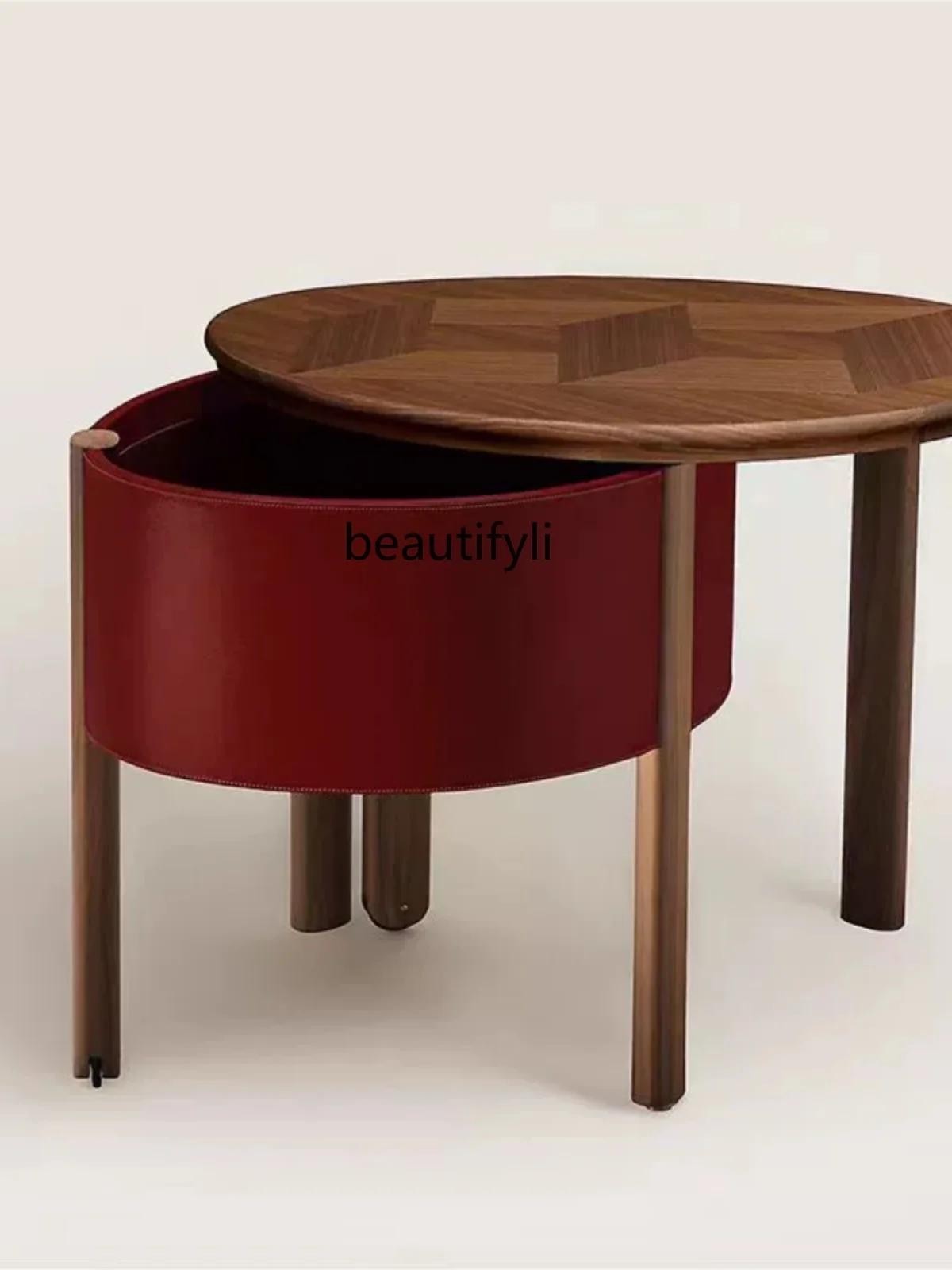 Light luxury Italian solid wood storage sofa side table corner table side creative universal wheel small round table