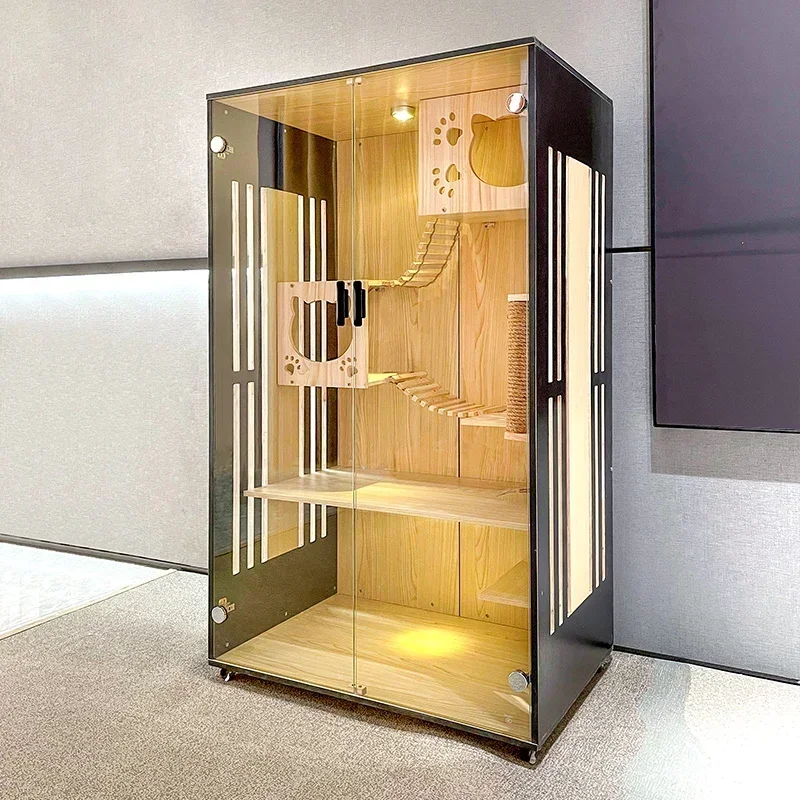 Cage Villa Household Solid Wood  Cage Indoor  Cabinet House  Villa Luxury Large Double-Layer Villa