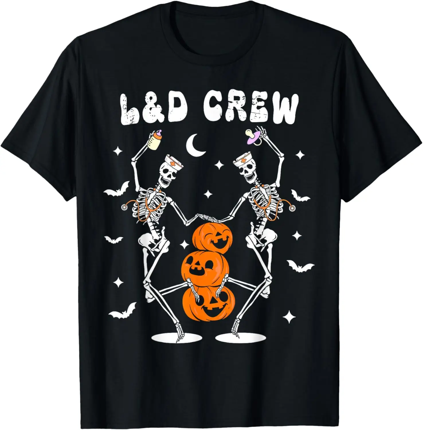 Arbeid en bezorging bemanning verpleegster skelet dansen Halloween T-shirt