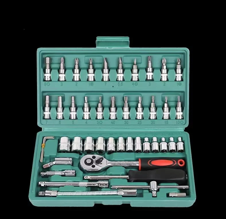 46pcs Socket Set Car Repair Tool Ratchet Spanner Wrench Set Pawl Socket Spanner Screwdriver Professional Metalworking Tool Kit