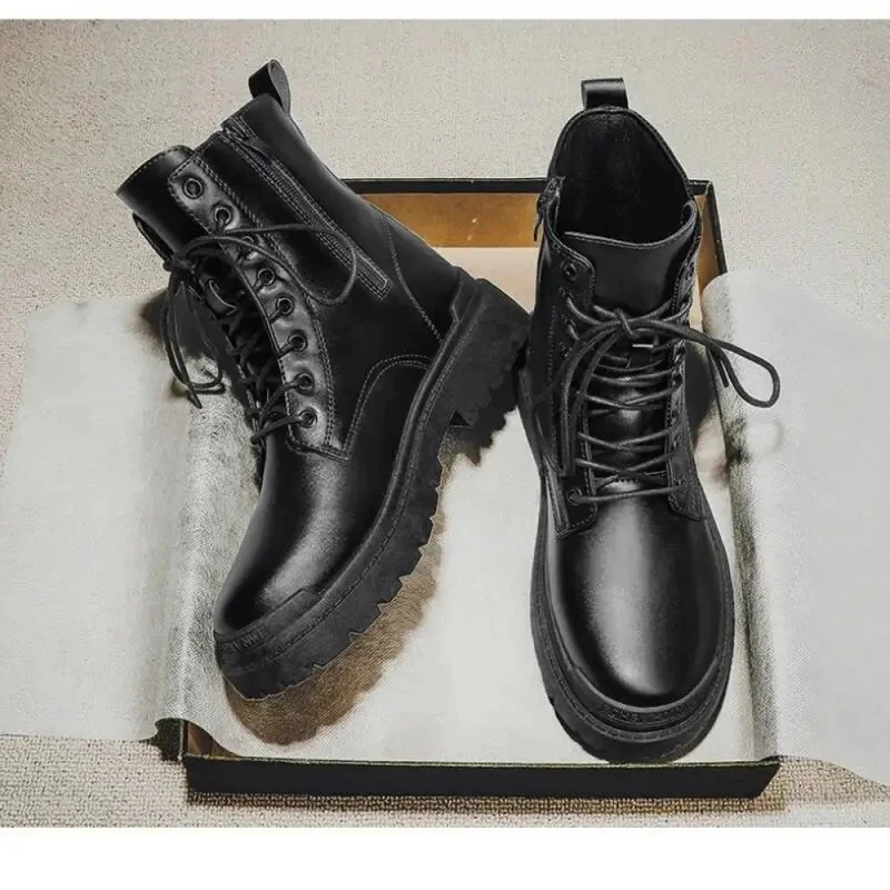 Winter Boots High Top Boots Men Shoes Leather Motorcycle Lace-Up Anti-Wind Comfortable Durable Casual Work Fashion Sneakers