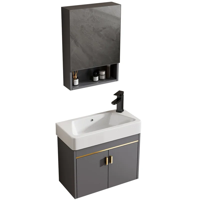Space aluminum bathroom cabinet toilet ceramic integrated face wash basin washstand