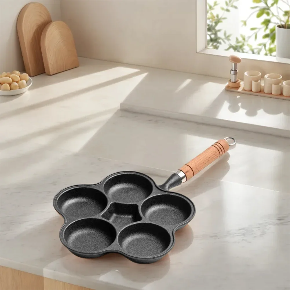 5 أكواب من الحديد الزهر مقلاة البيض غير لاصقة مع مقبض عجة عموم للإفطار فطائر البيض المقلي شريحة لحم همبرغر