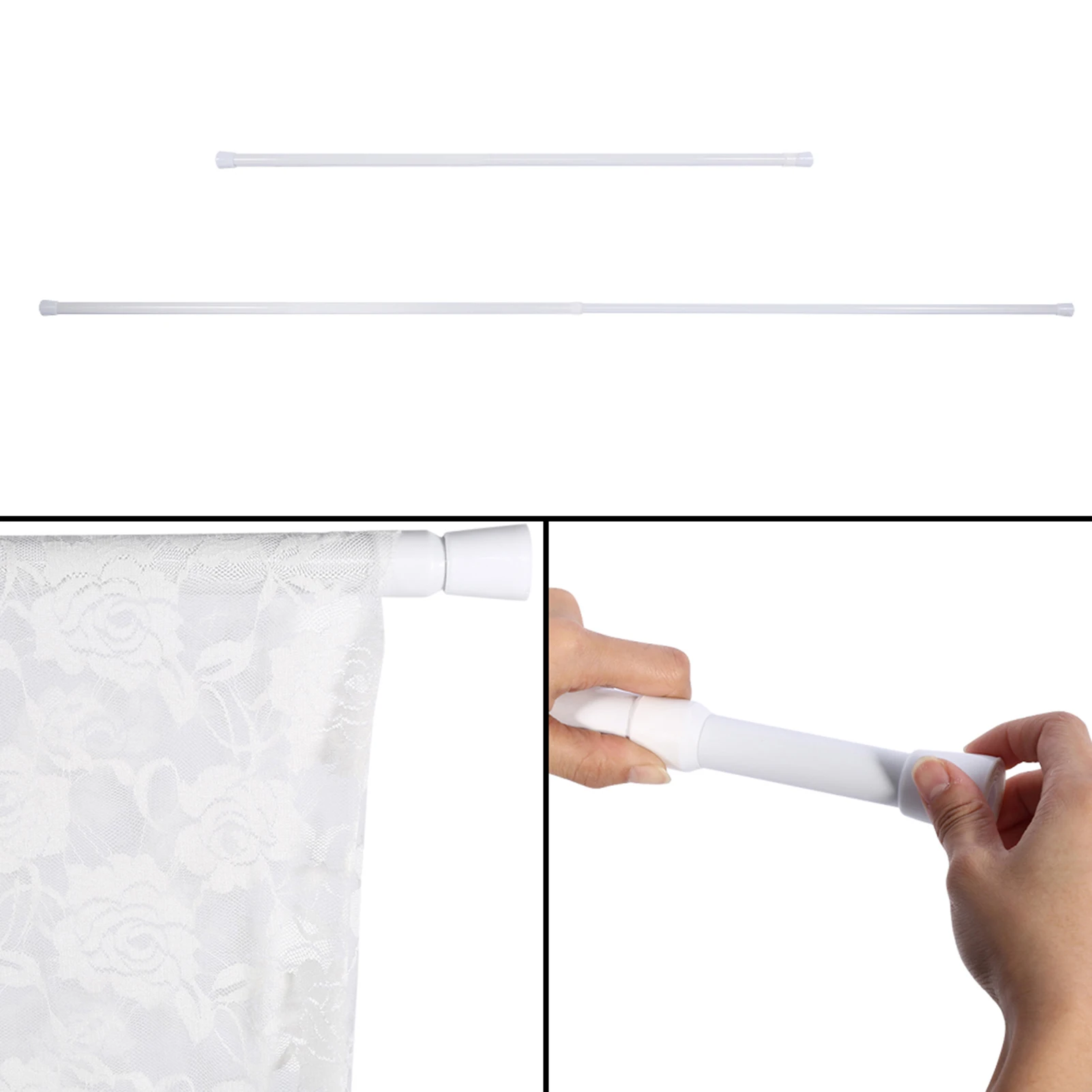 Bathroom Curtain Rod Curtain Rail 105‑190cm Extendable Spring Telescopic Shower Bathroom Window Curtain Rail Loaded Pole Rod