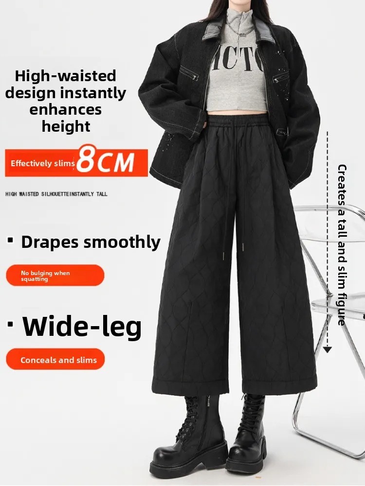 Hoge taille verdikte katoenen gevoerde wijde pijpen broek Dames Winter Straight Cut Casual broek Acht Negen Punten Koreaanse Sle