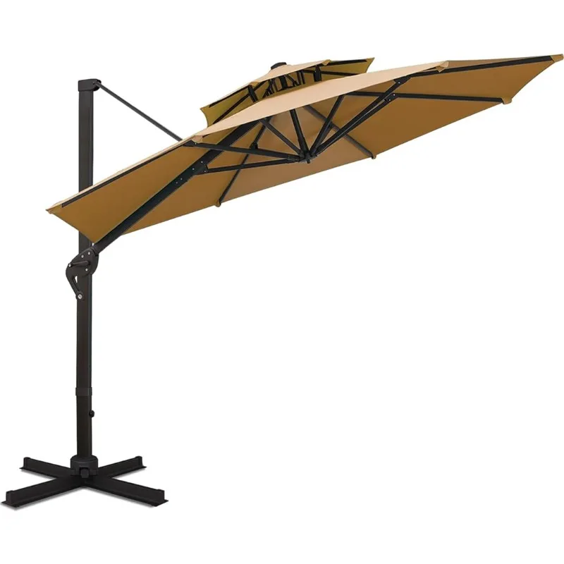 Sunnyglade 11FT Double Top Cantilever Patio Umbrella Deluxe Offset Umbrella 360° Rotation & Integrated Tilting System