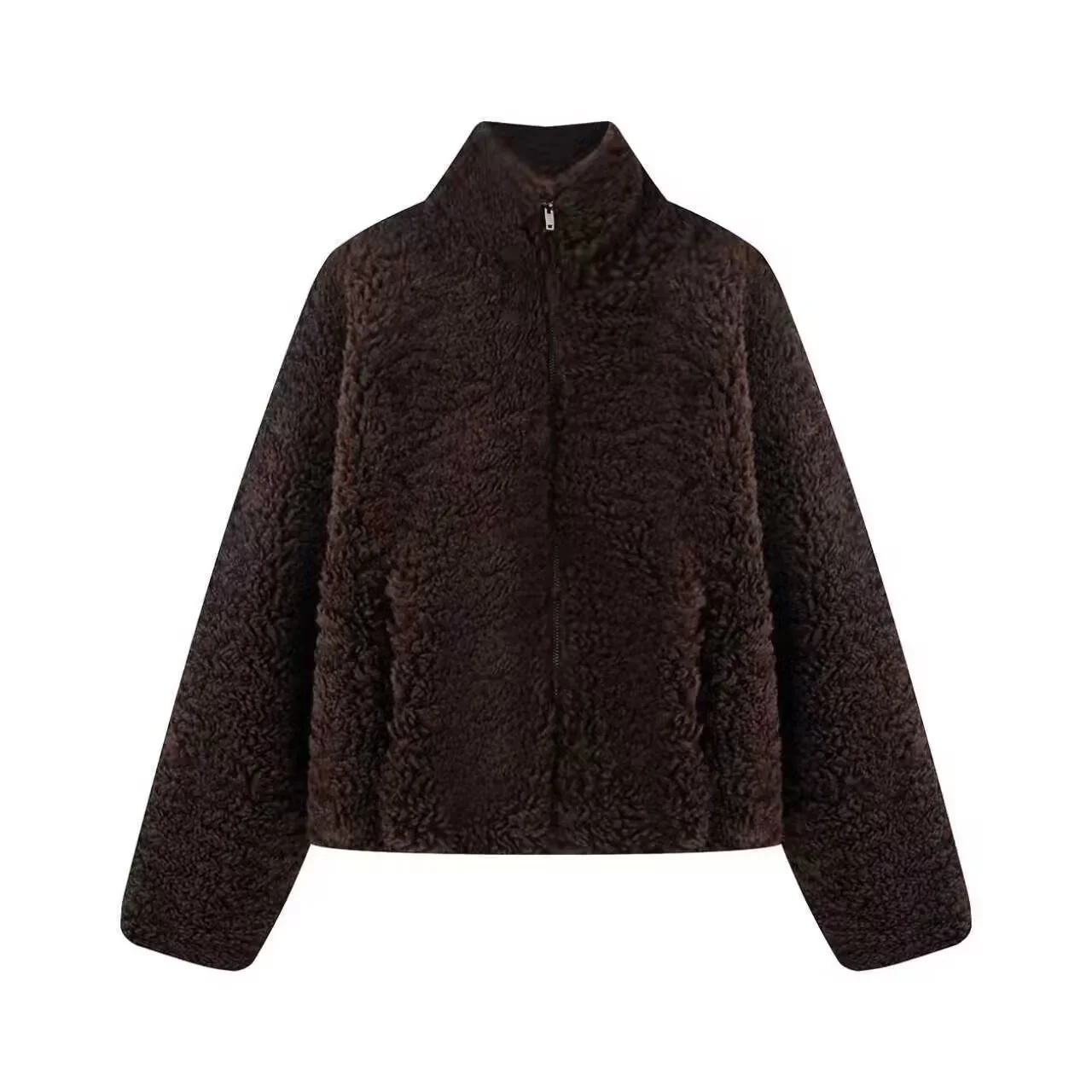 

Winter New Women Casual Fashion Coat Simple Loose Style Stand Collar Lambswool Warm Thick Female Cotton Jacket