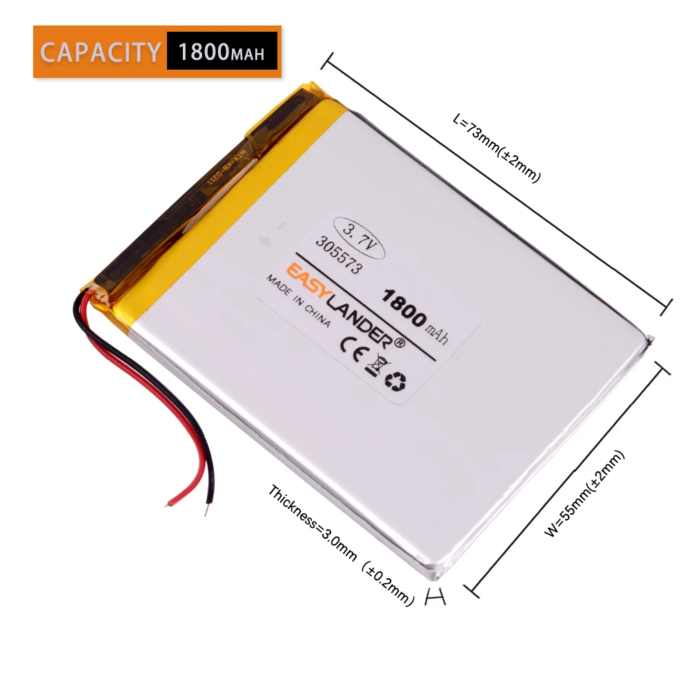 305573 3.7V 1800MAH li ion polymer battery 305674 MP3 MP4 DVD DVR GPS pocketbook battery 305575