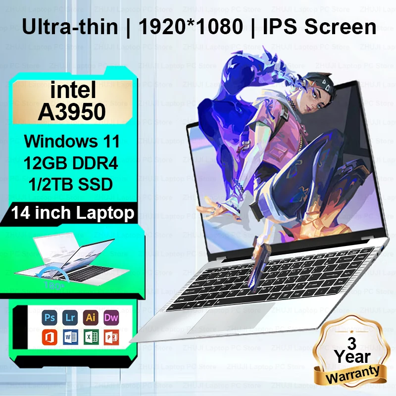 

2025 Новый портативный компьютер Windows 11 Intel Atom x7 A3950 Ноутбук Gamer 12 ГБ ОЗУ 1 ТБ 2 ТБ SSD 1920*1080 Офисный учебный компьютер