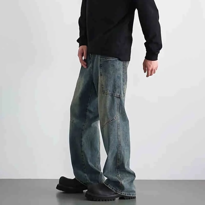 

Мужские джинсы в американском ретро-стиле, весенне-осенние, повседневные, широкие, винтажные, прямые, свободные, рабочие брюки