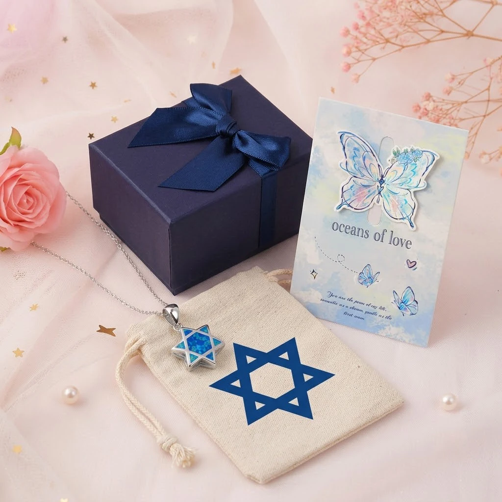 Star of David Opal Pendant Necklace Reversible Jewish Hexagram Protection Amulet Charm Silver Chain Jewelry Gift for Women