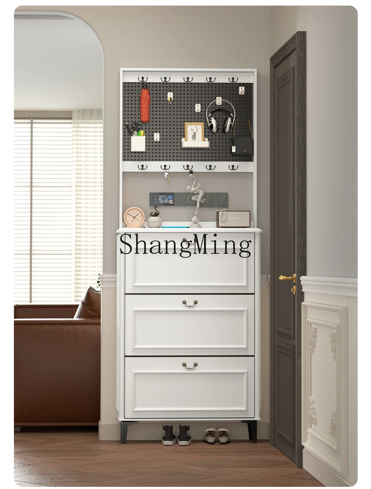 CL solid wood ultra-thin tipping bucket shoe cabinet household door entrance with coat rack simple modern entrance hall log