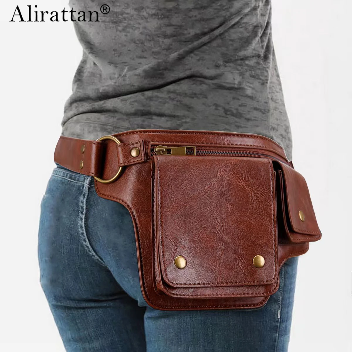 

Alirattan 2026 New Retro Outdoor Women's Sports Bag PU Material Cross-Border Women's Bag Adjustable Shoulder Bag Waist Bag