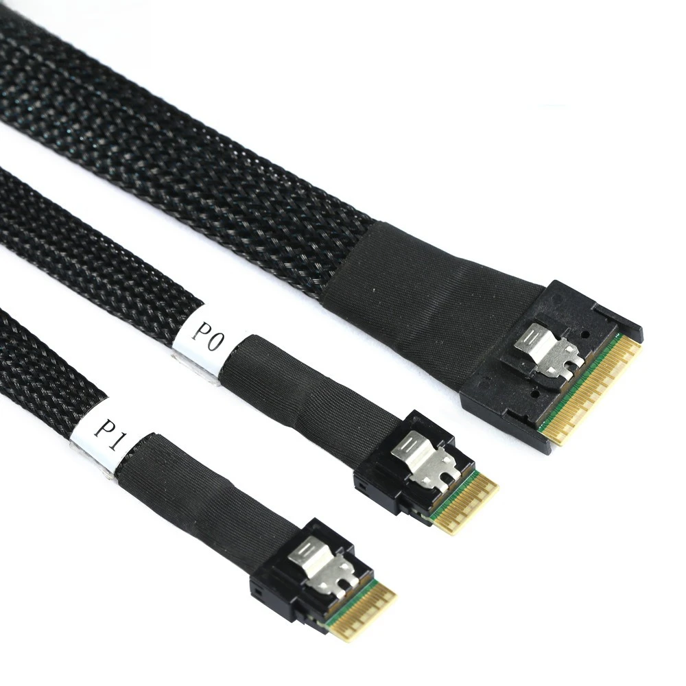 Slimline SAS SFF-8654 8I Anti-skew Plug-in To 2X SFF-8654 4I Server Cable Length Optional 0.5M 0.8M 1M
