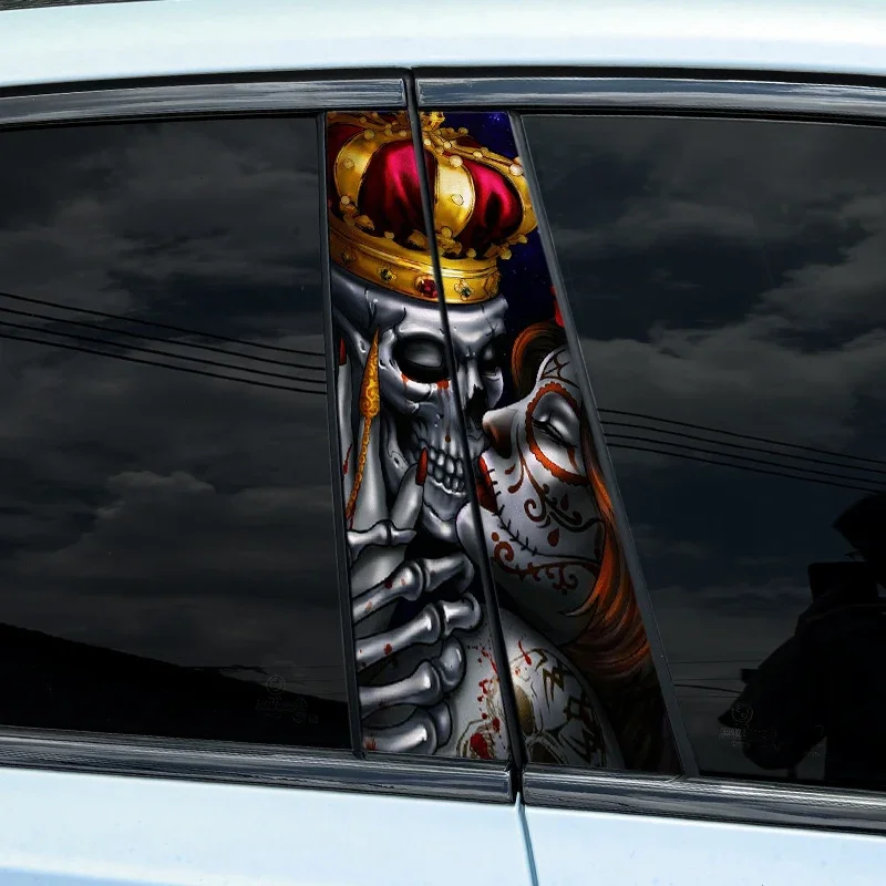 

1PC Gothic Skeleton Couple Halloween Car Stickers Waterproof Auto B Pillar Decor Cover Scratch DIY Car Doors Pillar Skull Decals