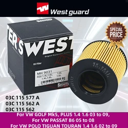 For VW GOLF Mk5, PLUS 1.4 1.6 03 to 09 PASSAT B6 05 to 08 POLO TIGUAN TOURAN 1.4 1.6 02 to 09 WESTGUARD Oil Filter MH9031