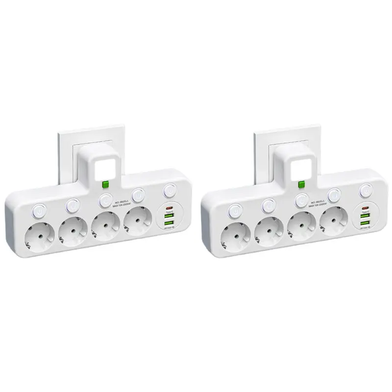 AFOURT-2X EU Plug Outlet 4 Sockets Electrical Socket No Extension Cord With USB Type-C Ports Two Specifications