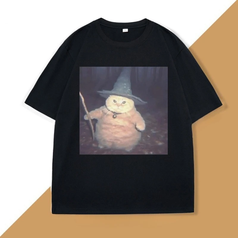 Divertida y llena camiseta naranja estampada para gatos linda camiseta de manga corta y