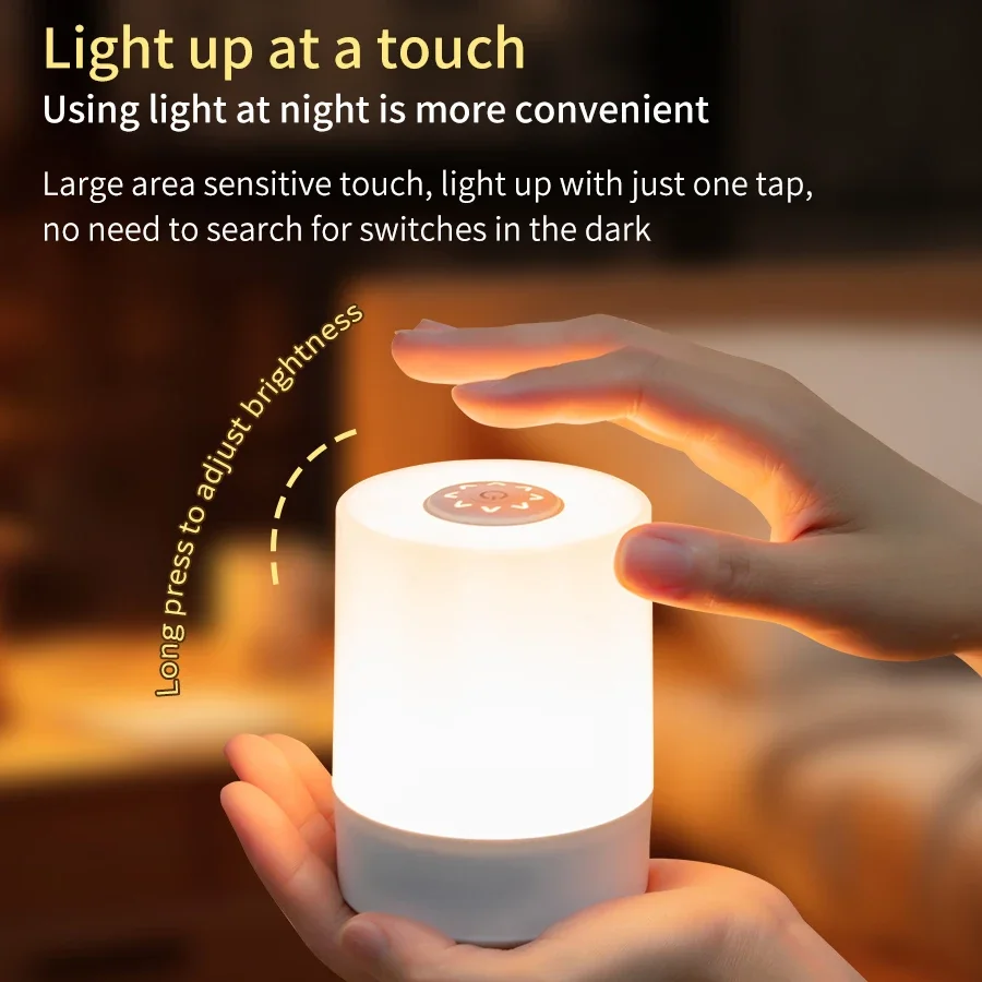 Rechargeable Touch Night Light Remote Control Dimmable Three Colors Bedside Table Lamp Home Christmas Kids Gift Night Lamp