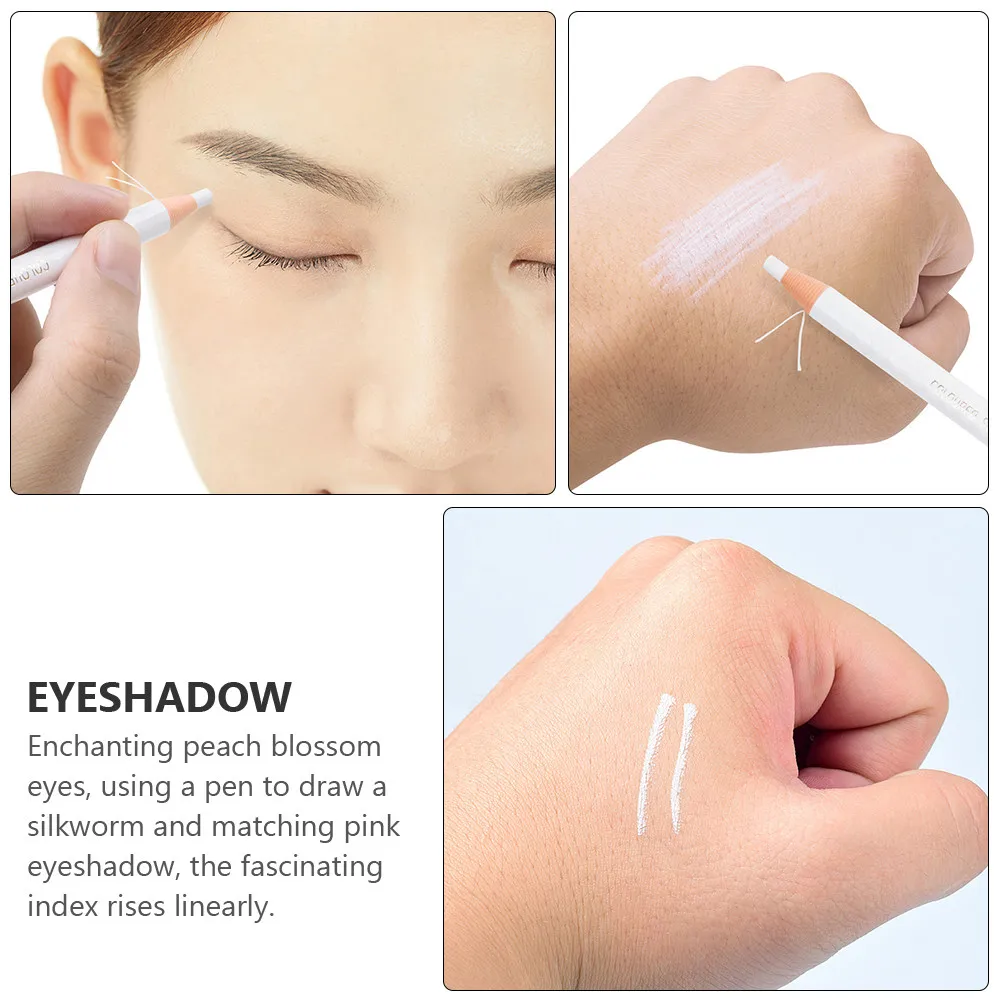 2Pcs 방수 눈썹 연필 나무로 감싼 흰색 아이 라이너 연필 실크 웜 펜 형광펜 메이크업 펜 간편한 컬러 얼룩 방지