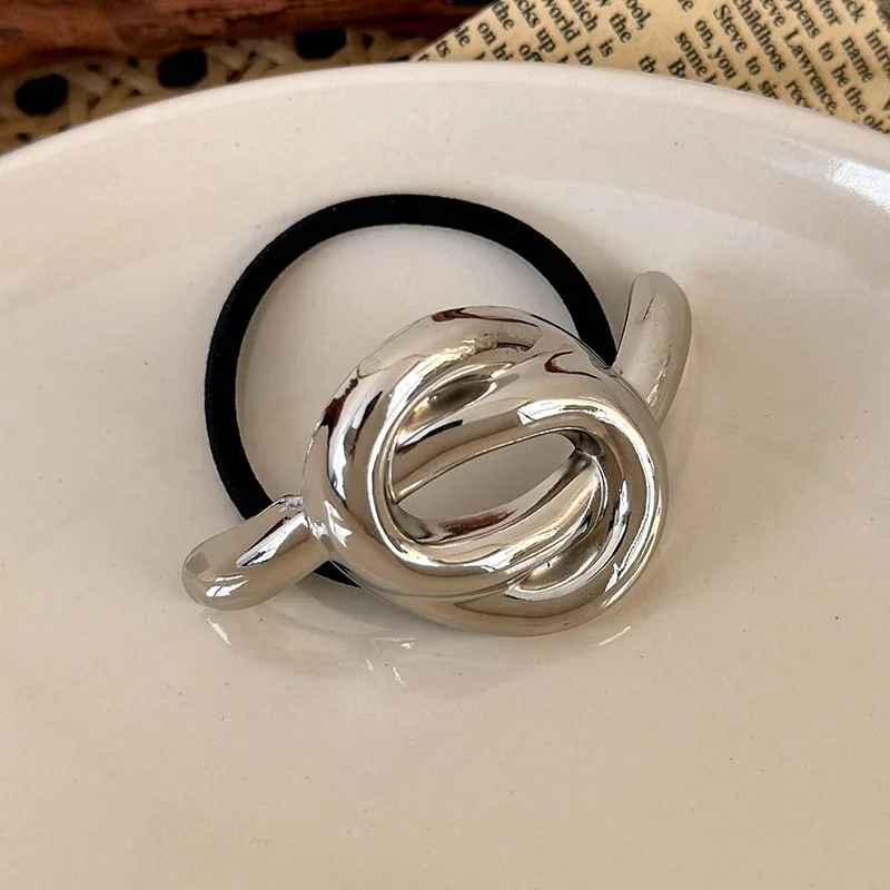 Elegantes, geometrisches Metall-Haargummi für Frauen, hohe Elastizität, schadet dem Haar nicht, modisches Haargummi für Mädchen. – Detail 5
