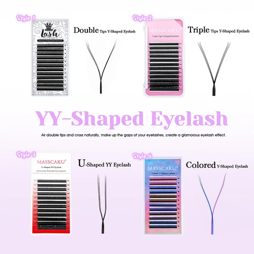 Imagen 2 del producto Pestañas MASSCAKU en forma de U YY, 0,07mm de espesor, longitud mixta, diseño Y, extensión de pestañas, cómodas, ligeras, fáciles de usar
