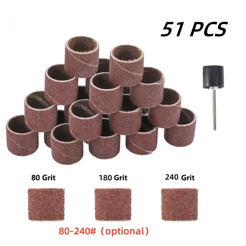 

51PCS Sanding Drums Kit Sanding Cap Band Sand Mandrels Drum for Woodworking Dremel Nail Drill Rotary Abrasive Tools Polishing