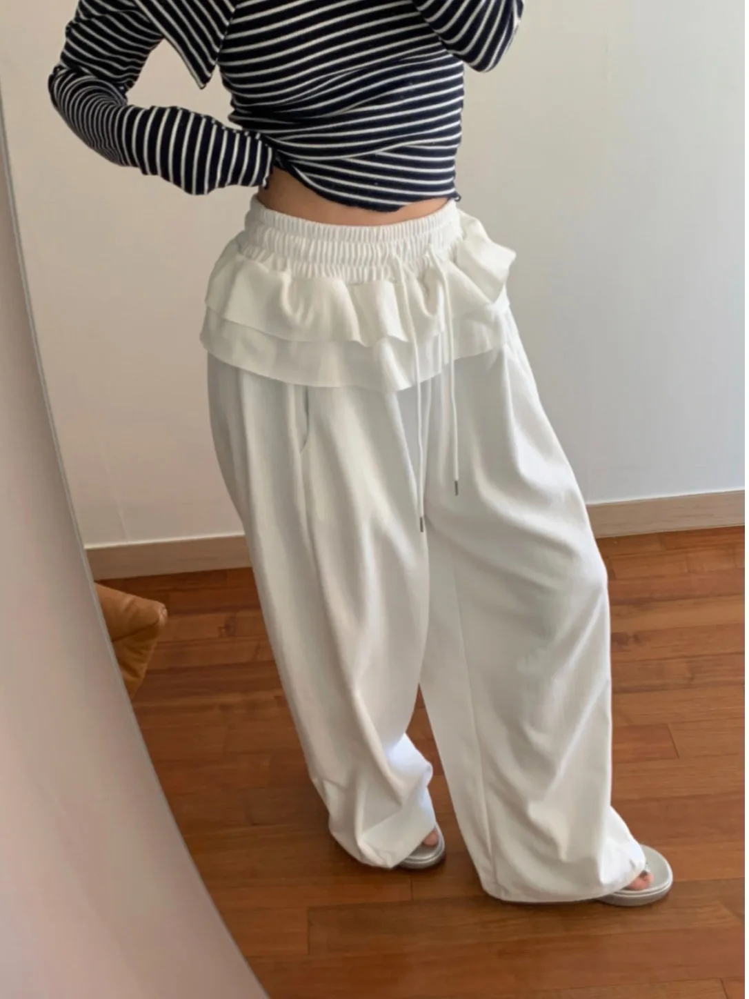 

Повседневные широкие брюки-дудочки женские, весенние, новинка, имитация двухслойных, с цветочным кружевом, универсальные, вельветовые брюки