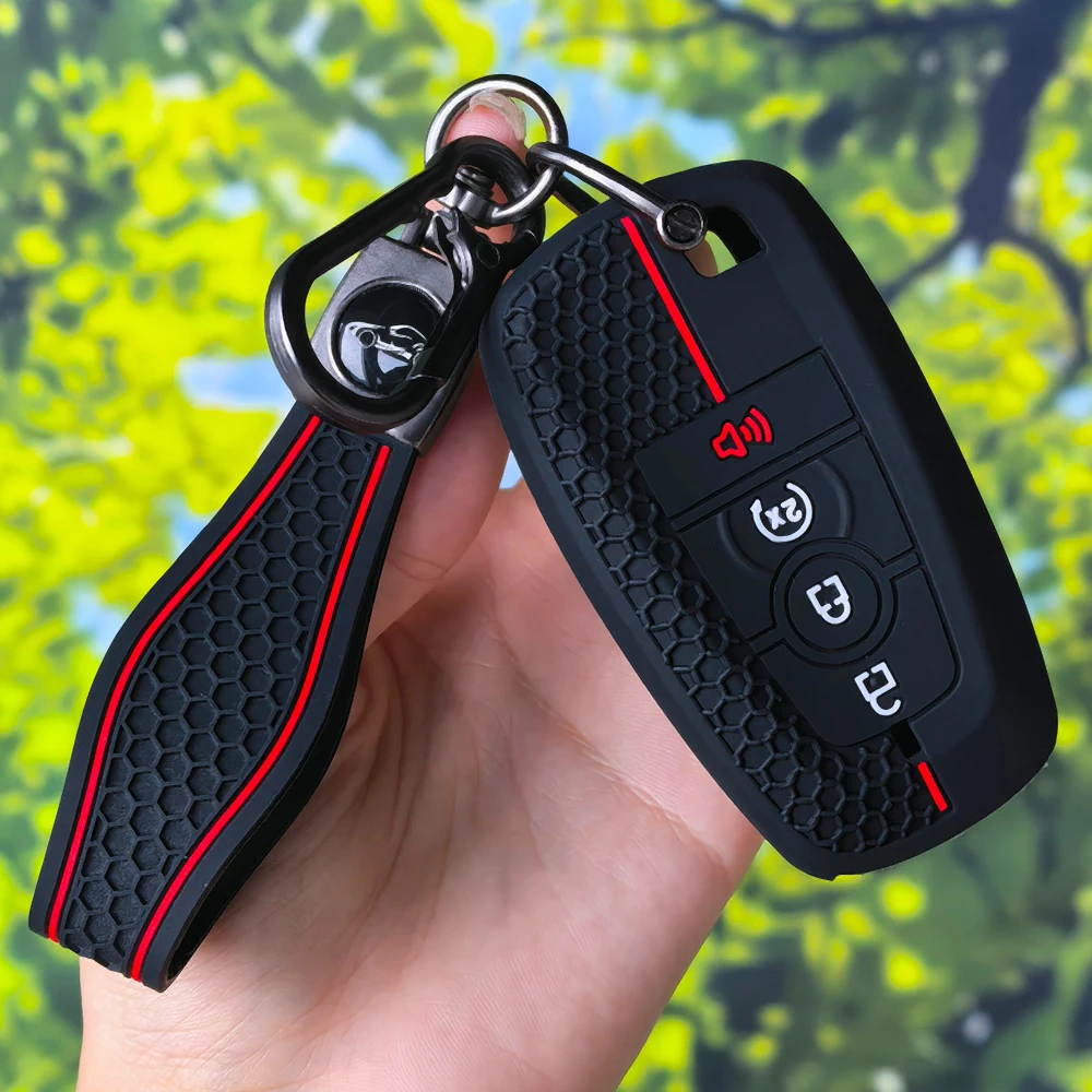 Honeycomb Design Car Key Case with Keychain for Ford Fusion Mustang Kuga Ecosport Explorer F-150 F-250 F-350 F-450 F-550 Raptor