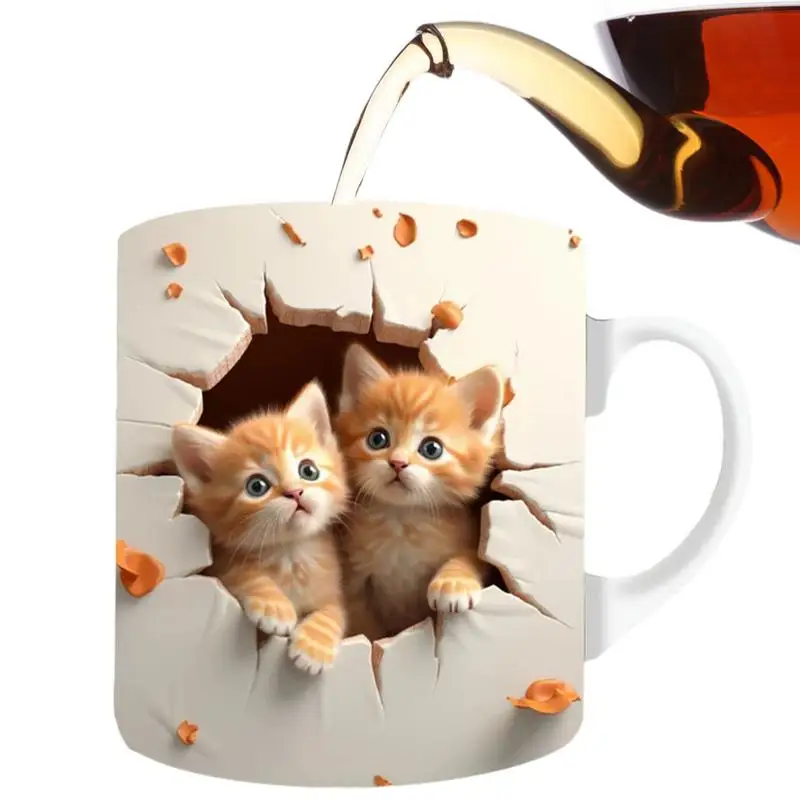 Kawaii Cat Pattern Ceramic Mug 3D Space Design Kitten Coffee Mug Tea Milk Latte Cup Funny Christmas Birthday Gift For Cat Lovers