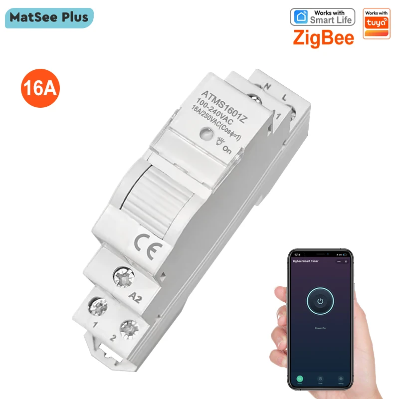 Interrupteur relais intelligent ZigBee pour rail DIN, contact sec 16A, minuterie 1P, contrôle à distance par application, compatible Alexa Google Home