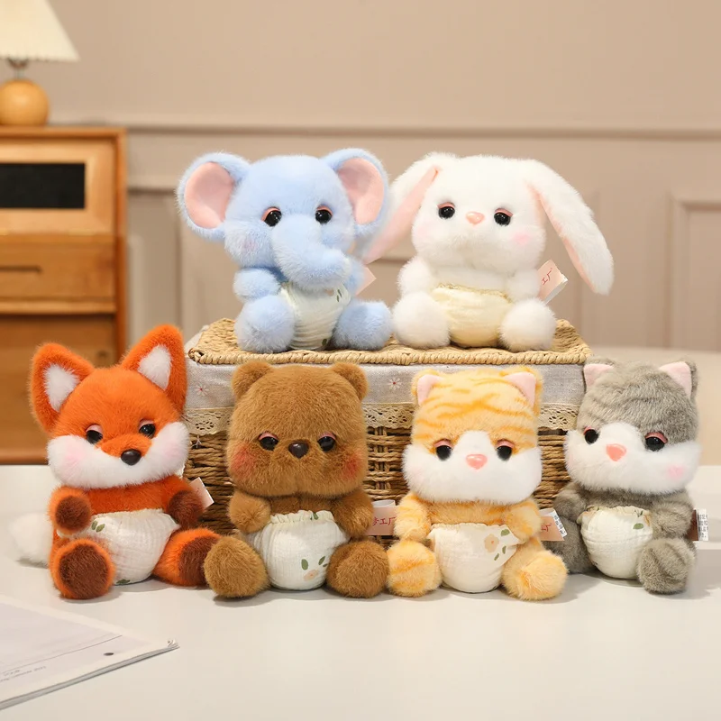 

14-22cm Kawaii Fluffly Little Animals Plush Toy Cartoon Soft Stuffed Animals Cute Diaper Fox Babys Appease Doll for Kids Gifts
