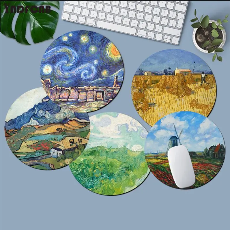 

YNDFCNB Van Gogh Oil Round Custom Skin Desktop Desk Mat Kawaii Accessories Students Writing Pad Mouse Pad for PC Mouse Carpet