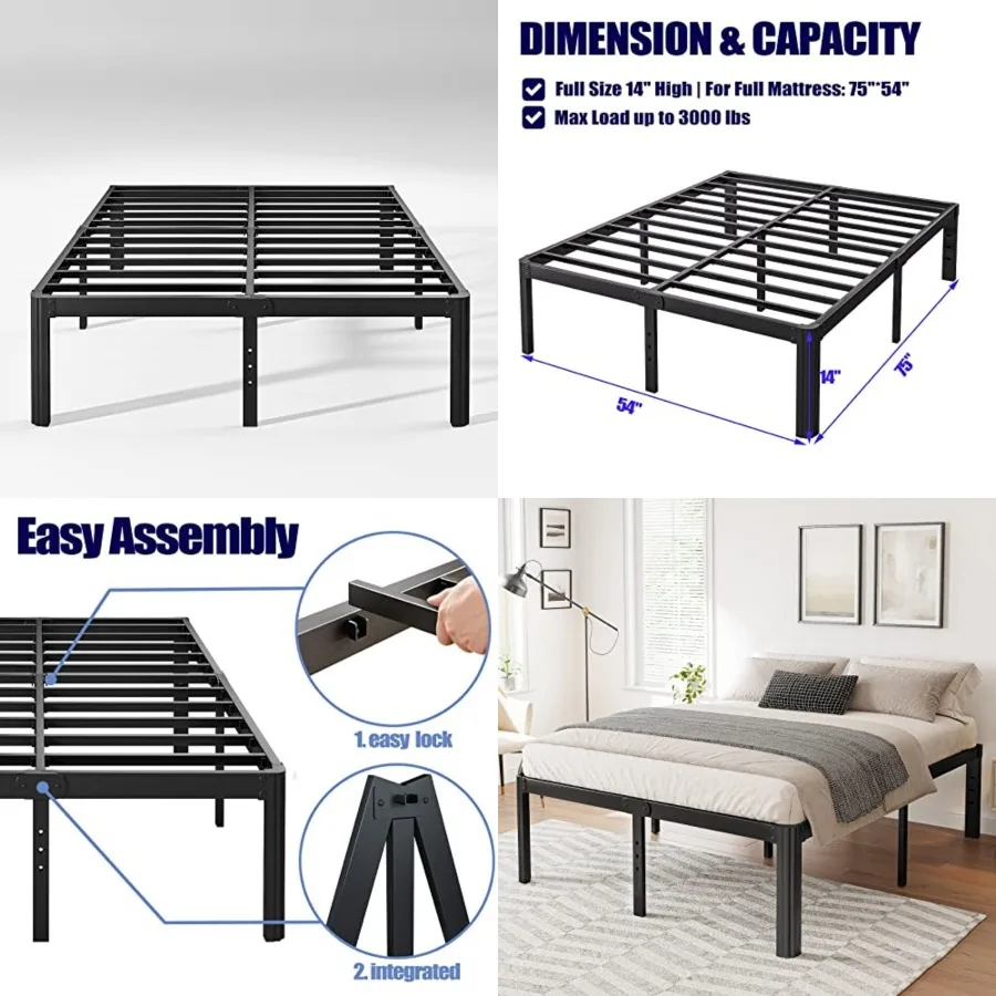 

14in Size Bed Frame No Box Spring Needed, Heavy Duty Metal Platform Bed Frame with Round Corners, Easy Assembly, Noise Free, Bl