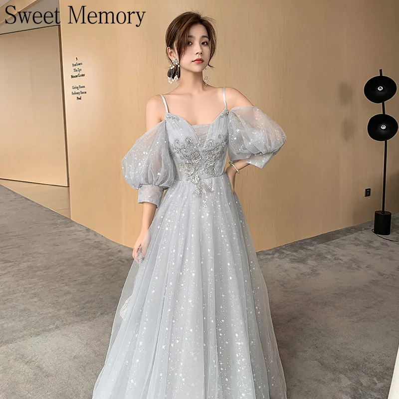 M393 Bling Grey Gray Bridesmaid Dresses Elegant Women Gradaution Evening Gown Fashion Bride Wedding Guest Dress Party Prom