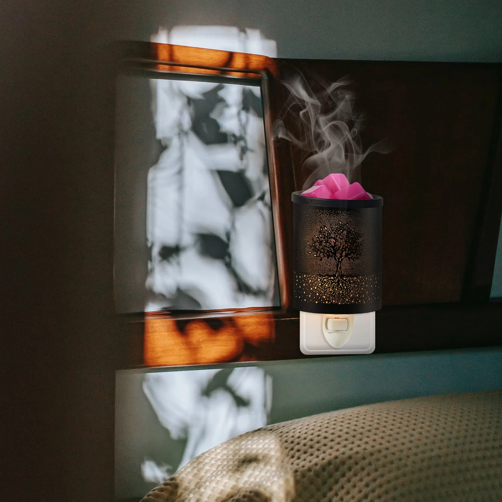 

Aromatherapy Night Light Wax Warmer Electric Heater Black Plastic Scented Melting Lamp for SPA Yoga Room Party Atmosphere Wall