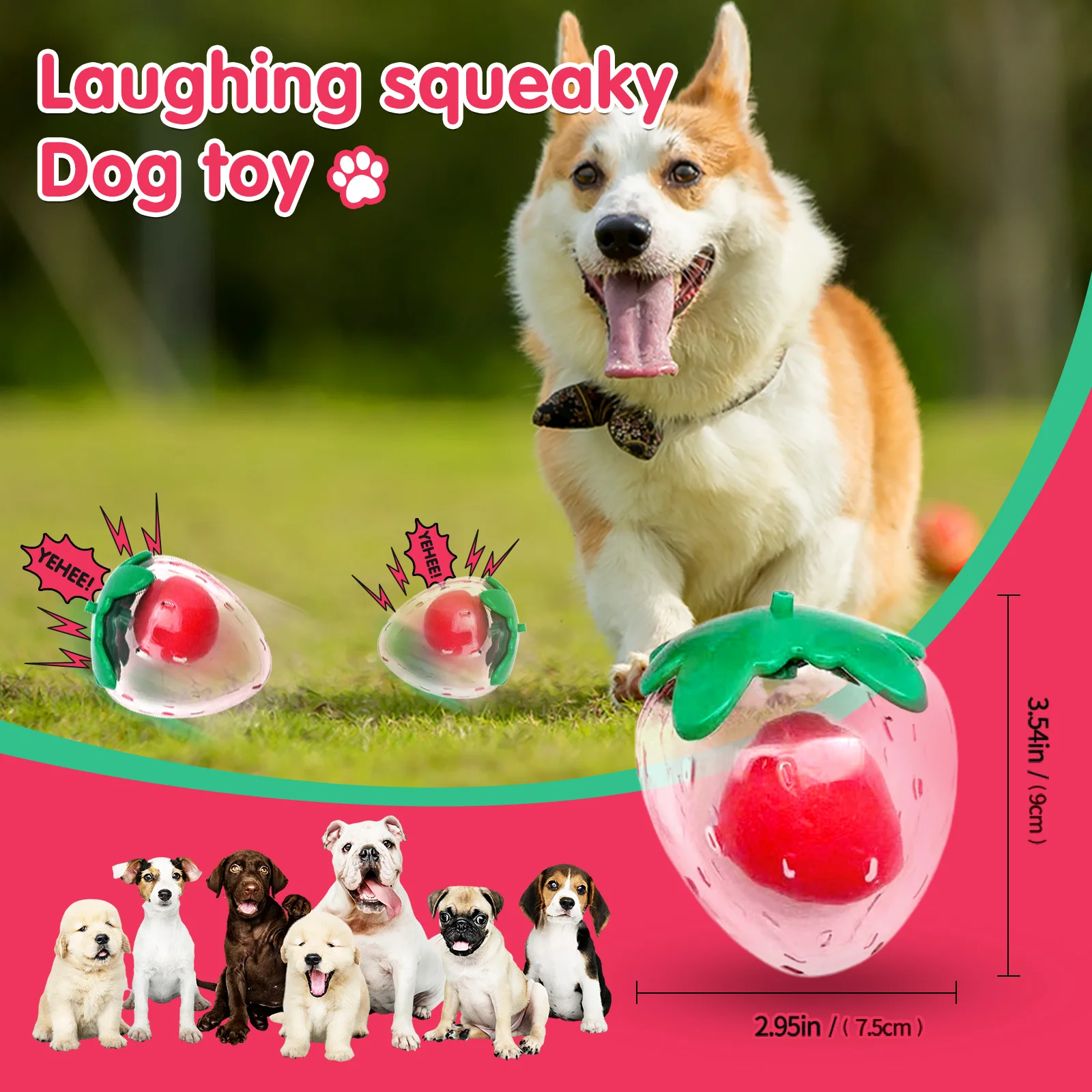 Cute rubber strawberry toy that makes squeaking sounds when squeezed by pet dogs, accompanying small and medium-sized dogs