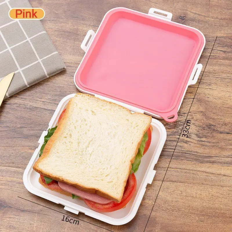 1pc Portable Sandwich Crisper Toast Storage Box Silicone Reusable Microwave Lunch Box Can Be Hung To Store Lunch Food Container view 5