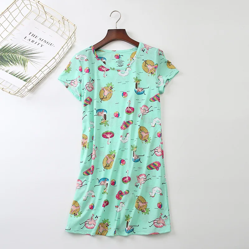 2024 Summer Top Quality Home Dress Women Casual Cartoon Nightgown Cotton Nightdress Female Short Sleeve Loose Sleep Home Dress