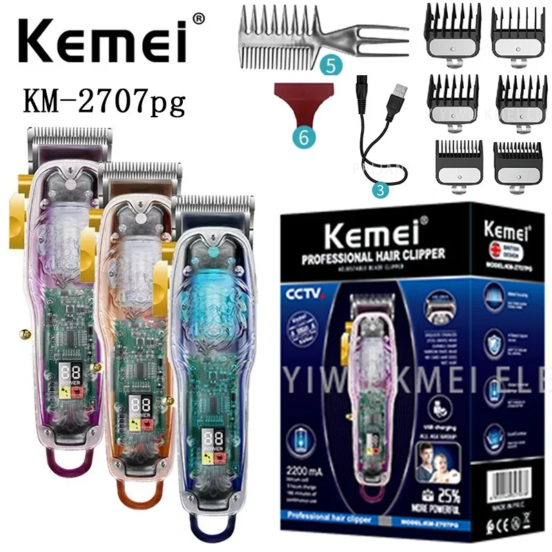 KEMEI km-2707pg rechargeable lucency hair clipper professional hair clipper hair trimmer with lcd barber