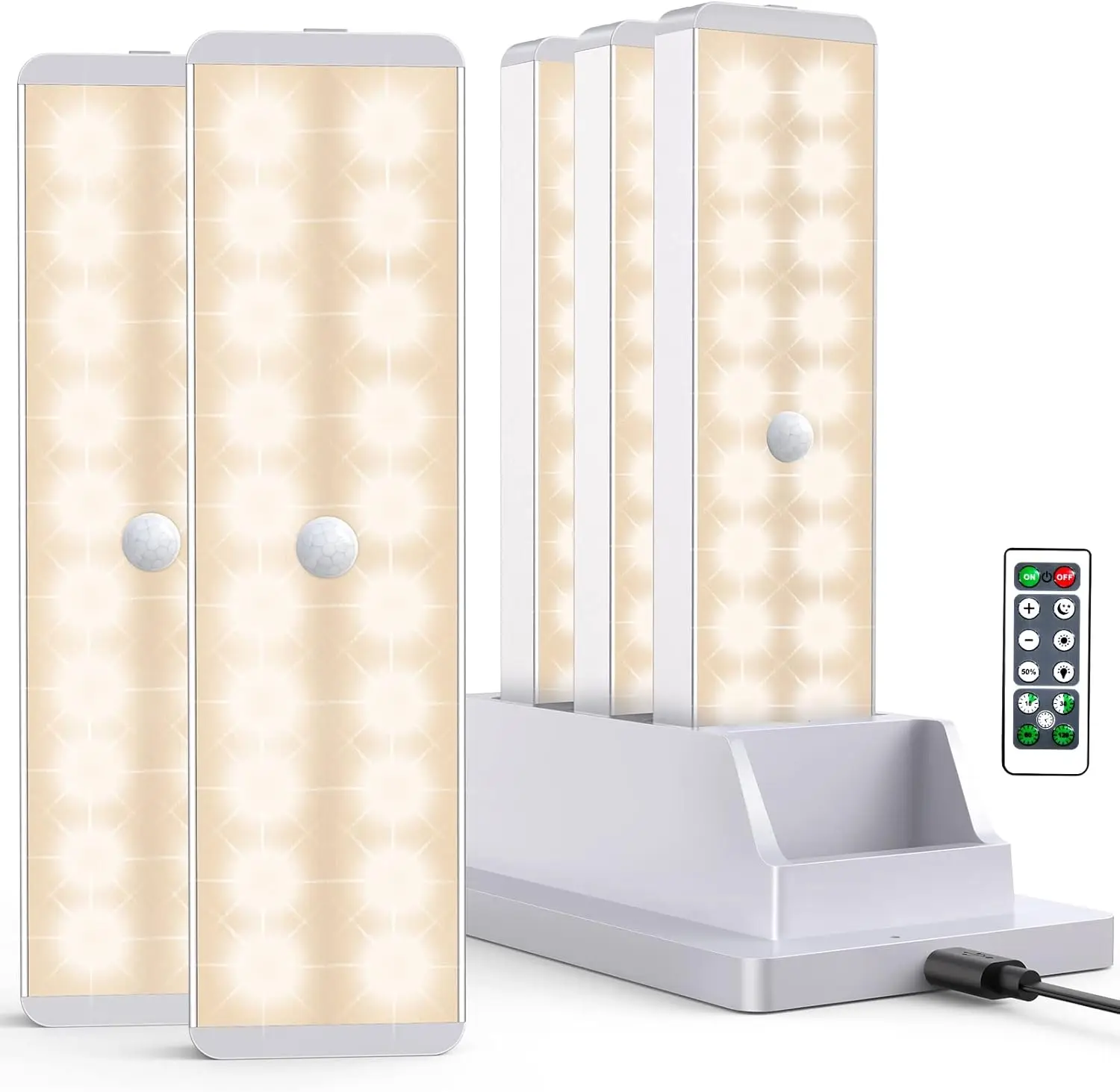 Rechargeable Motion Sensor LED Closet Light, 5-Pack Dimmer Under Cabinet Lighting with Charging Station