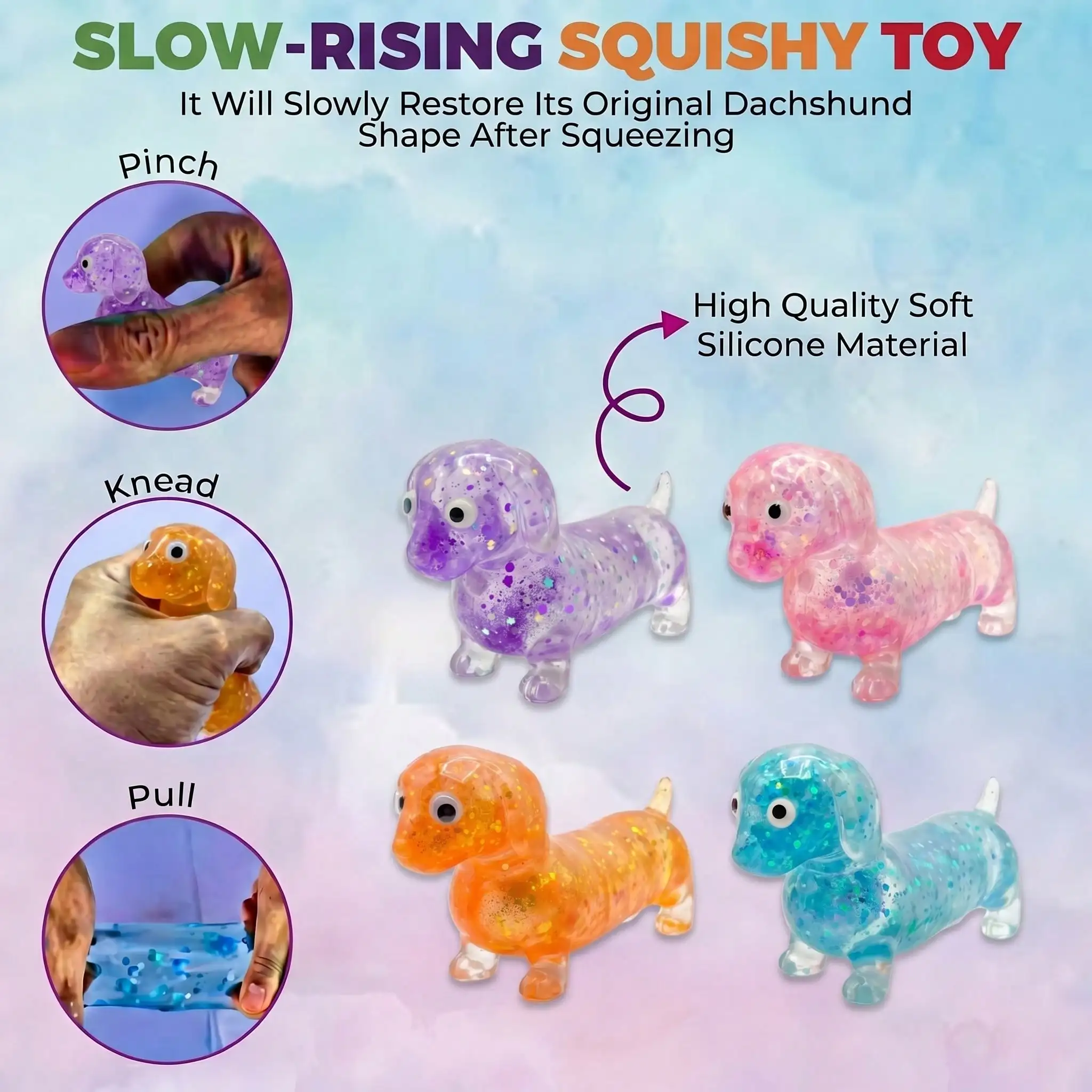 1Pc Transparent Colorful Dachshund Squeeze Toy, Sausage Dog Stretch Sensory Fidget for Stress Relief, Kids Classroom Prizes, Back to School Party Favors, Christmas Stocking Stuffers image 7