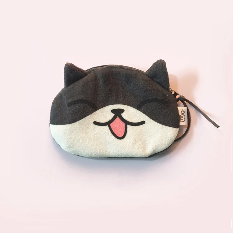 Cartoon Cute Cat Face Plush Coin Purse Kawaii Portable Plush Wallet Key Earphone Coin Organizer Pouch Zipper Bag Kids Gift