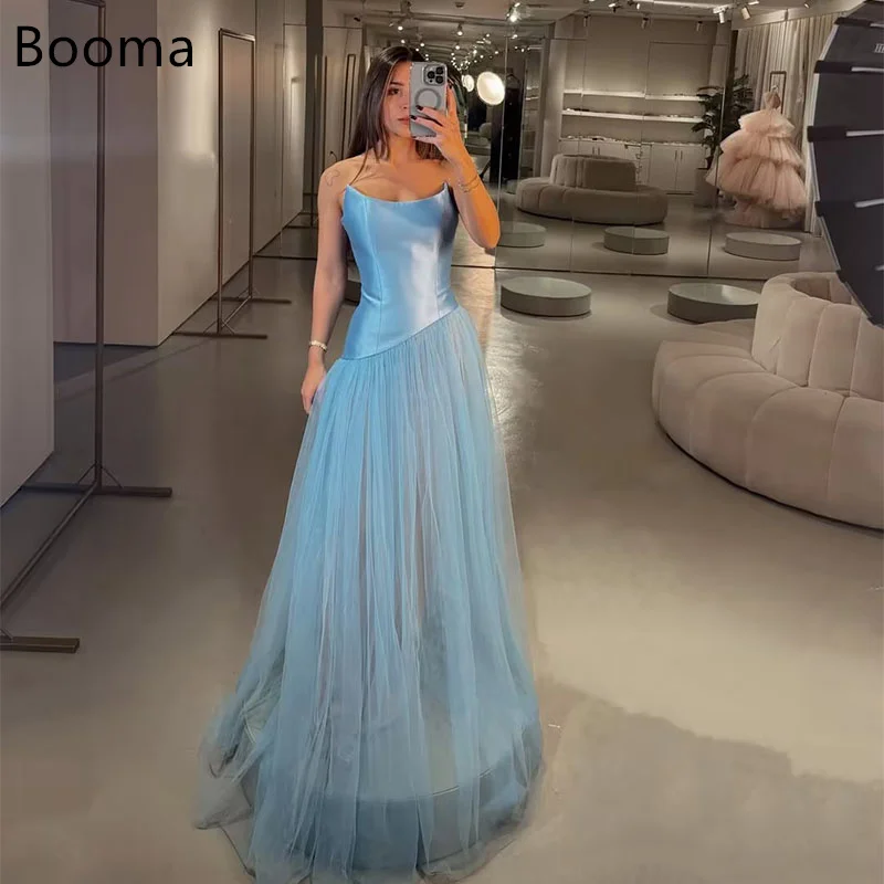 

Booma A-Line Elegant Tull Evening Dresses Formal Party Gowns for Women Long Sleeveless Saudi Arabic Prom Gown Dubai Customize