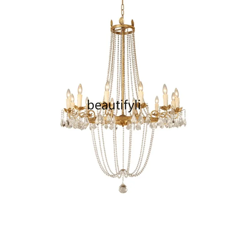 zq  French Villa High-Rise Retro Golden Crystal Chandelier Romantic Light Luxury Crystal Lamp