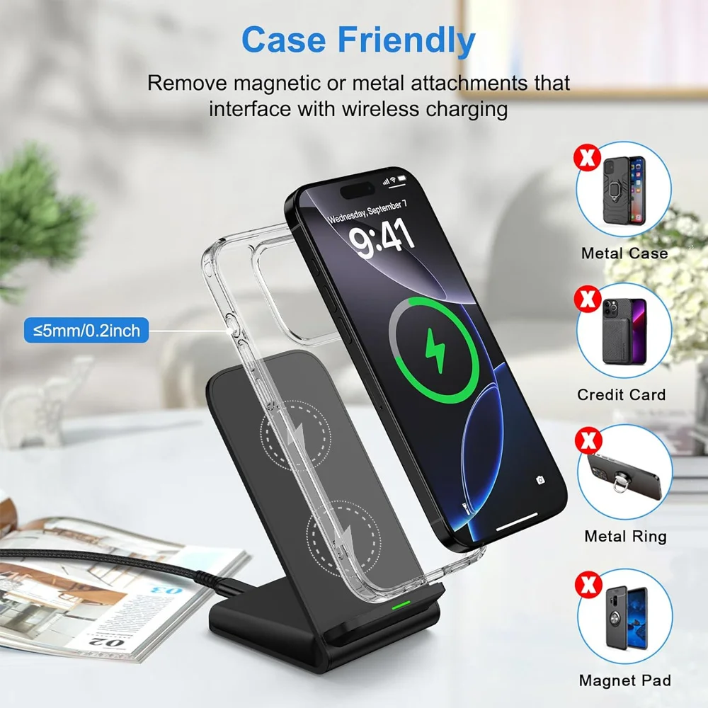 30W Fast Wireless Charger Stand Pad for iPhone 17-11/XR, Samsung Galaxy S25/S26/S21/S20, Xiaomi, Huawei & All Qi-enabled Phones view 3