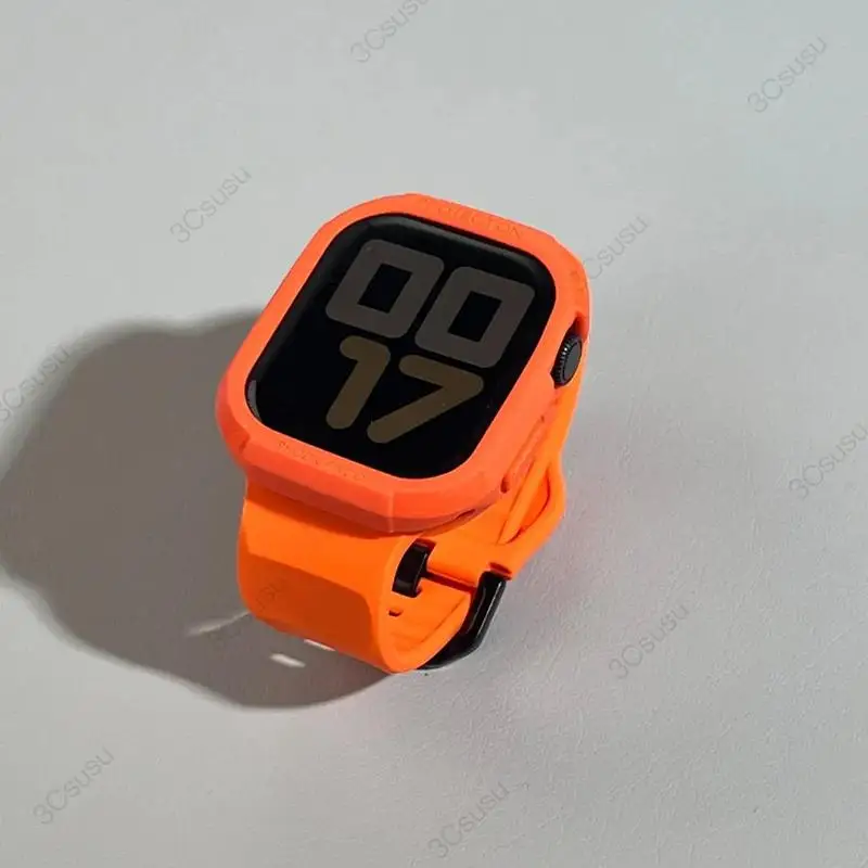 حافظة من السيليكون + حزام لساعة أبل 46 ملم 45 ملم 41 ملم 44 ملم 42 ملم 40 ملم 38 ملم لسلسلة iWatch Ultra 3 11 10 SE 3 9 8 7 6 5 واقي