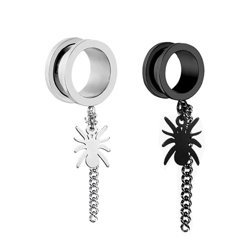 1 Pair Outer Spiral Spider Chain Pendant Earlobe Expansion Ring - Popular Piercing Ear Jewelry