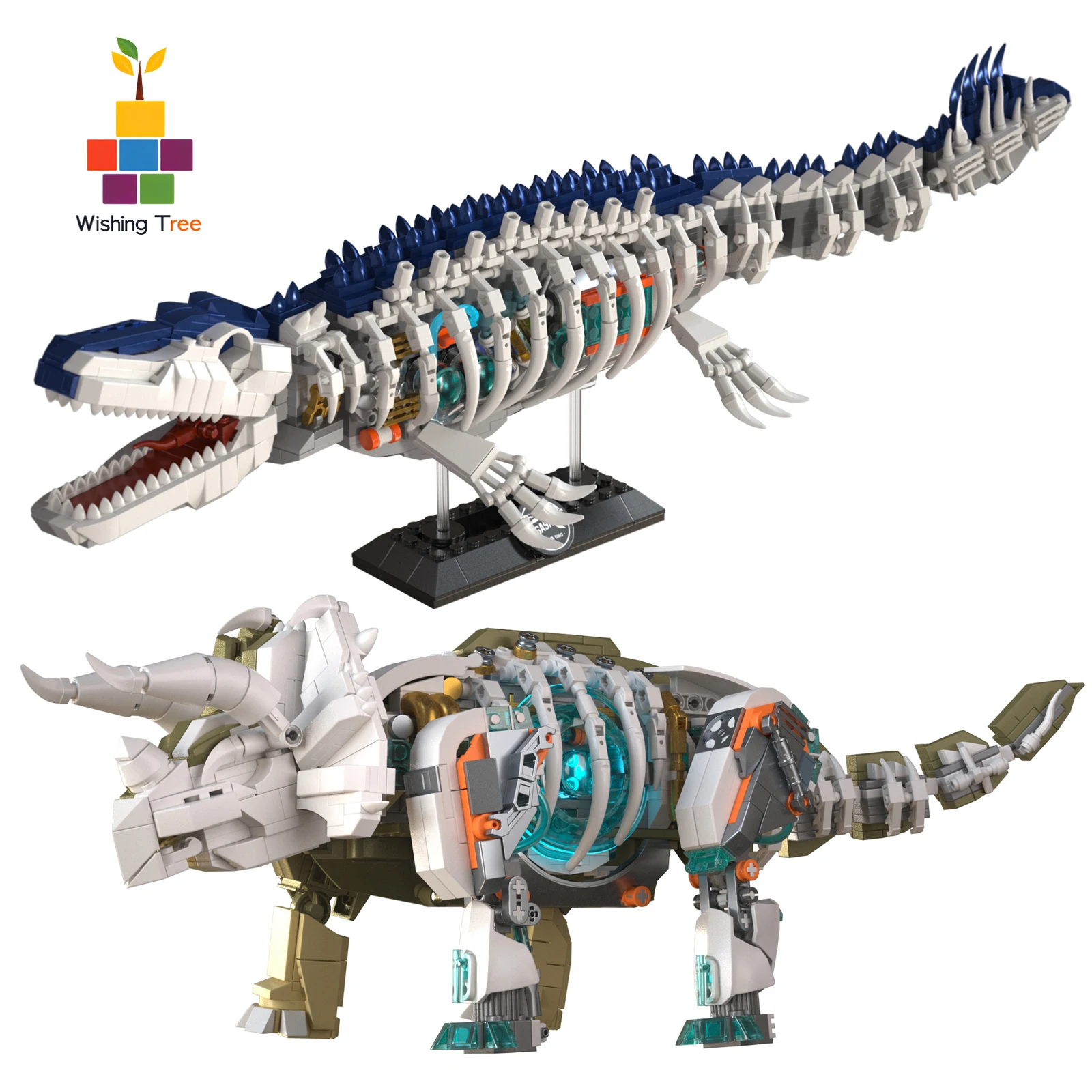 

LED Illuminated Dinosaur Building Kit - STEM Robotics Toy with T-Rex & Triceratops Models for Teens